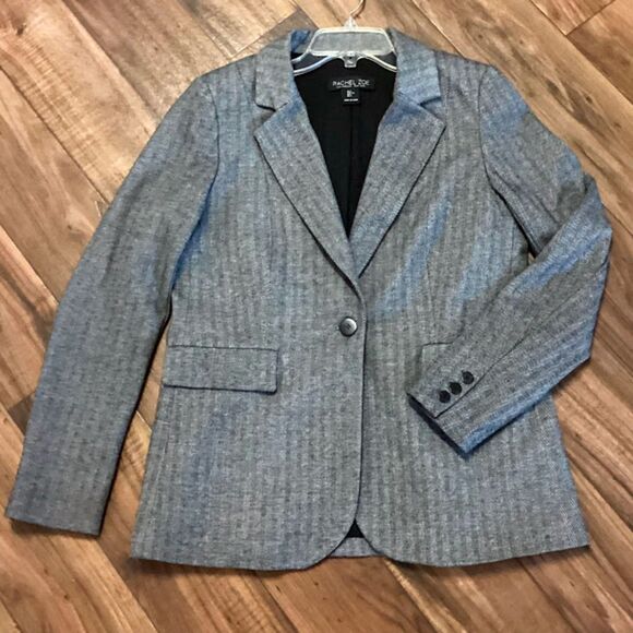 Rachel Zoe Herringbone Longline Academia Blazer Jacket w Pockets in B/W/G Large - Picture 1 of 8